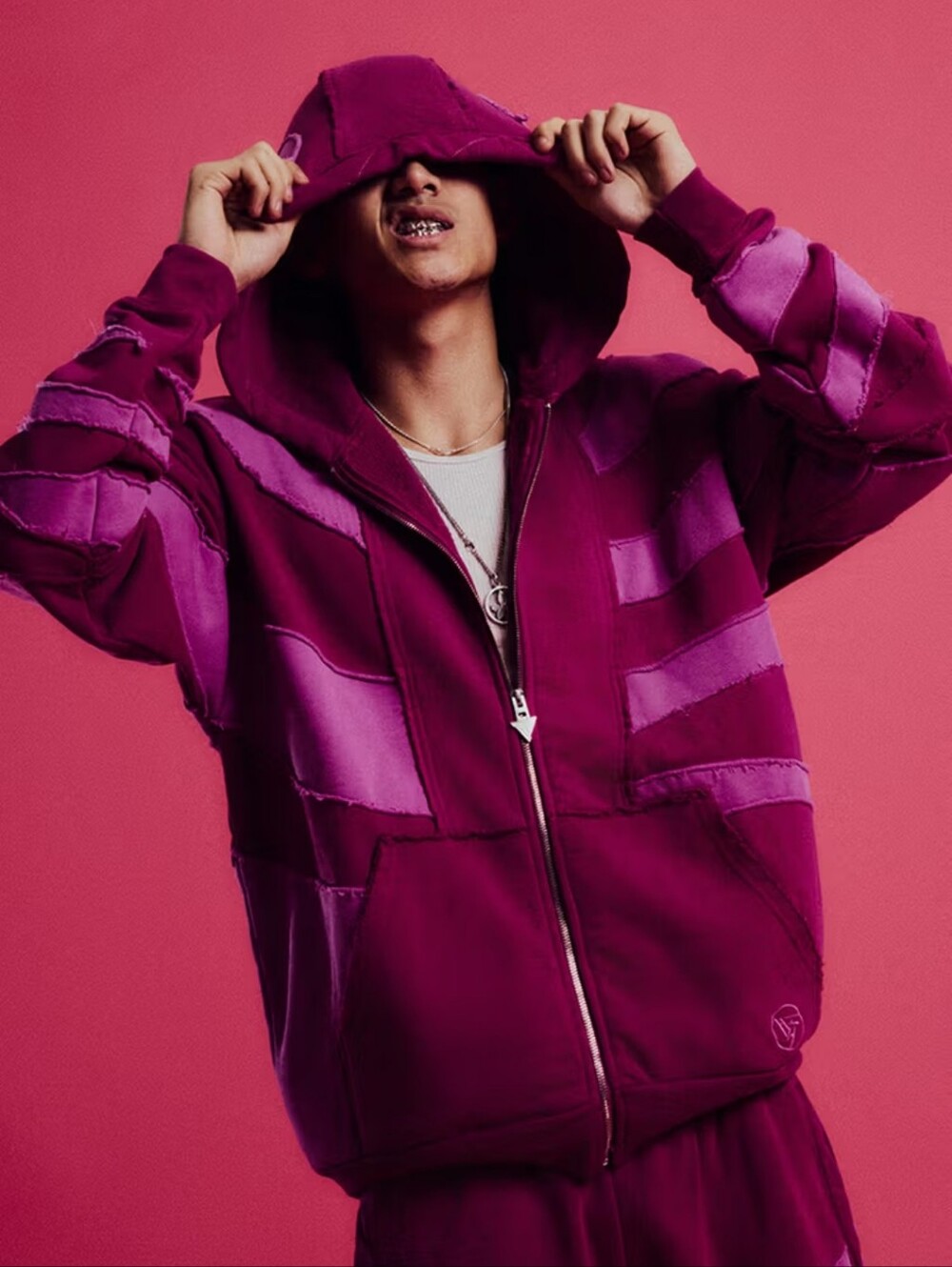 Hypland X One Piece Men's Patchwork Zip-Up Hoodie Jacket — Magenta Pink